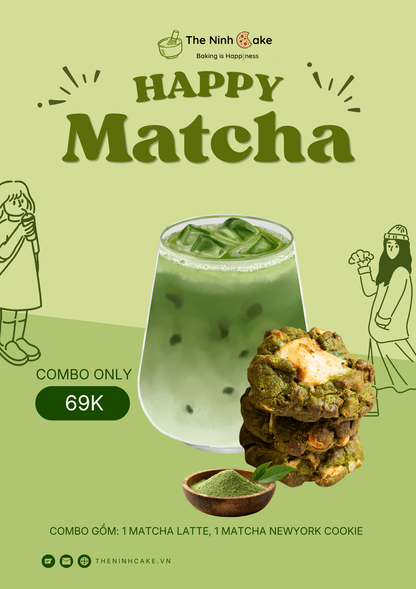 Poster combo Happy Matcha - 1 Matcha Latte, 1 Matcha NewYork Cookie